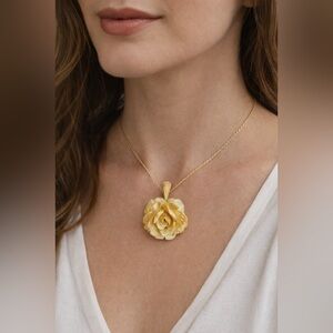 Vintage Ivory Elegant Yellow Rose Pendant